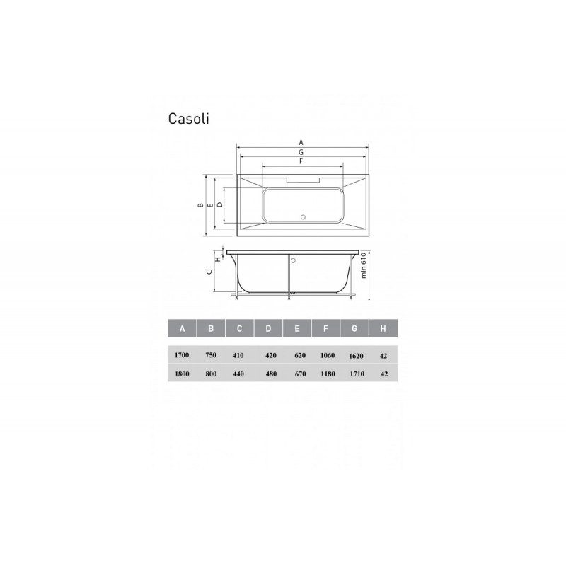 Акриловая ванна белая 180x80см Vayer Casoli Гл000006808