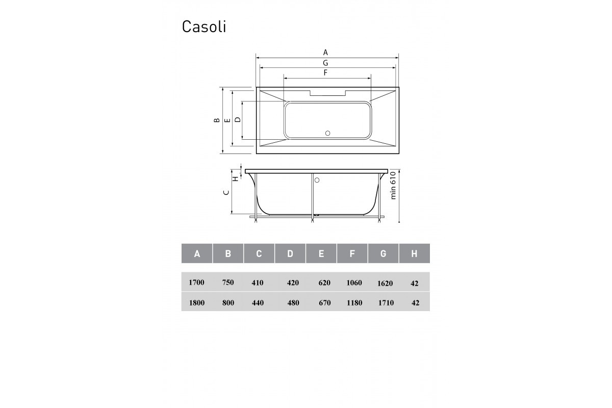 Акриловая ванна белая 180x80см Vayer Casoli Гл000006808