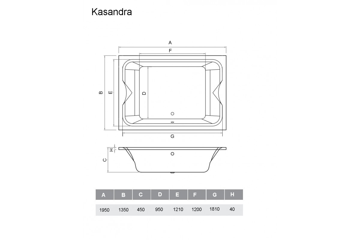 Акриловая ванна белая 195x135см Vayer Kasandra Гл000025030