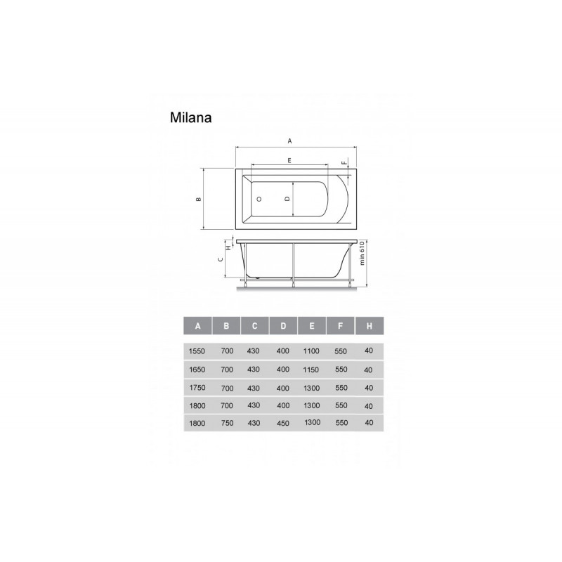 Акриловая ванна белая 175x70см Vayer Milana Гл000024272