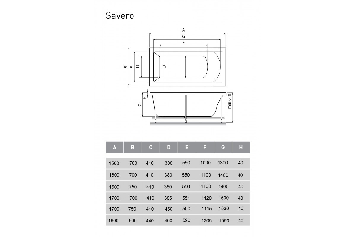 Акриловая ванна белая 150x70см Vayer Savero Гл000009893