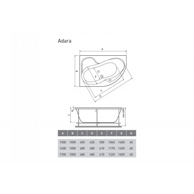 Акриловая ванна белая левая 160x100см Relisan Adara Гл000013733