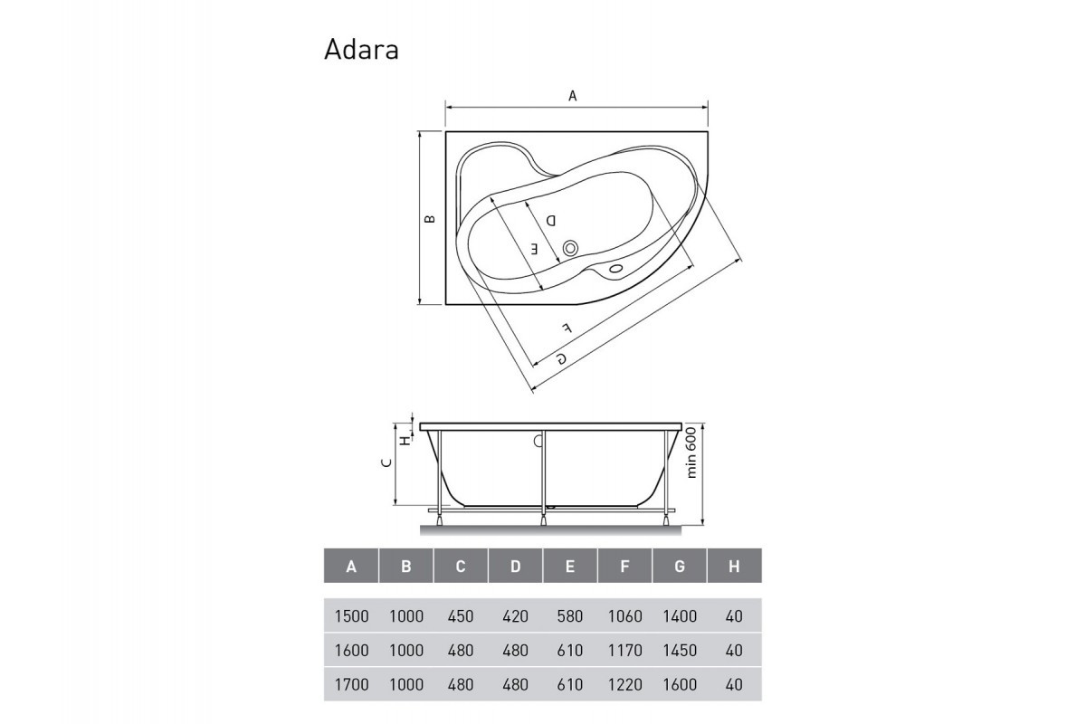 Акриловая ванна белая левая 160x100см Relisan Adara Гл000013733