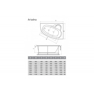 Акриловая ванна белая правая 150x110см Relisan Ariadna Гл000001637