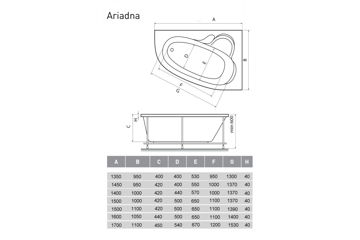 Акриловая ванна белая правая 160x105см Relisan Ariadna Гл000000536