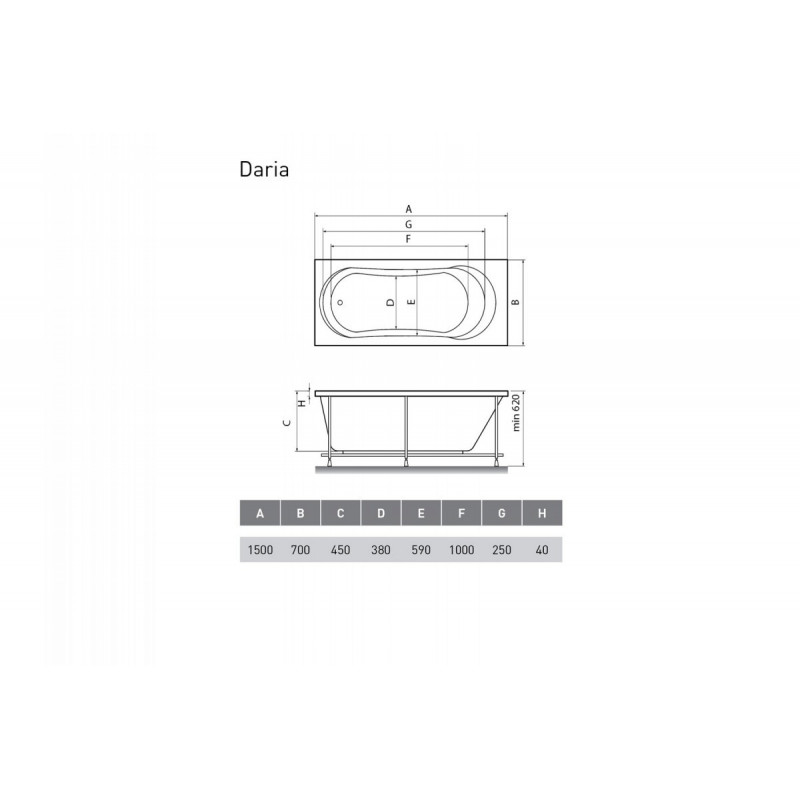 Акриловая ванна белая 150x70см Relisan Daria Гл000008875