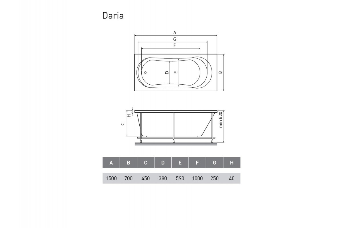 Акриловая ванна белая 150x70см Relisan Daria Гл000008875