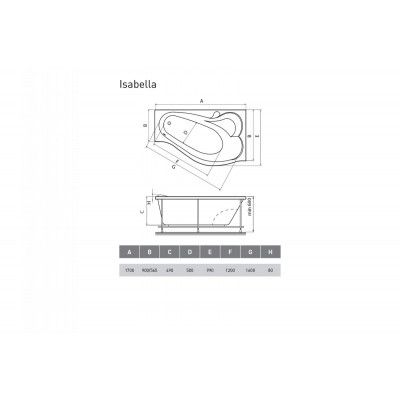 Акриловая ванна белая правая 170x90см Relisan Isabella Гл000010530