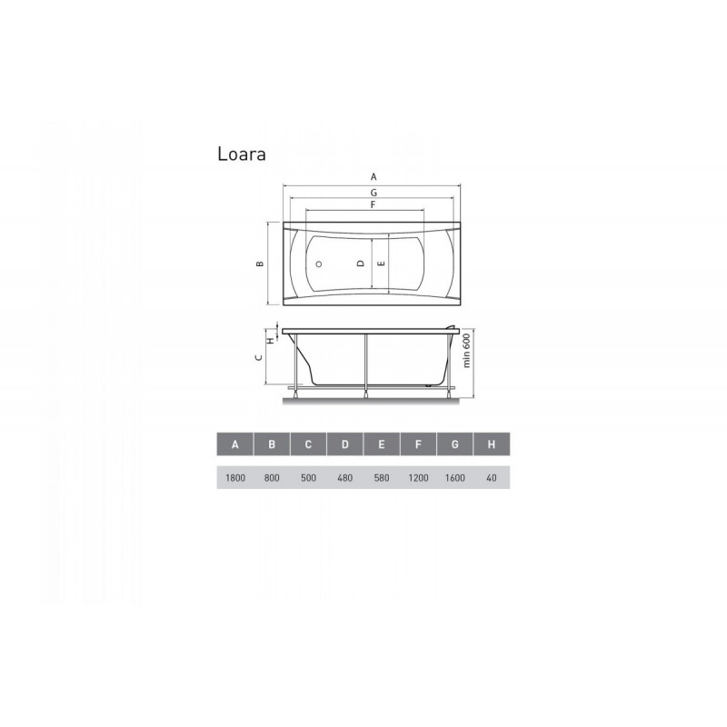 Акриловая ванна белая 180x80см Relisan Loara Гл000011735