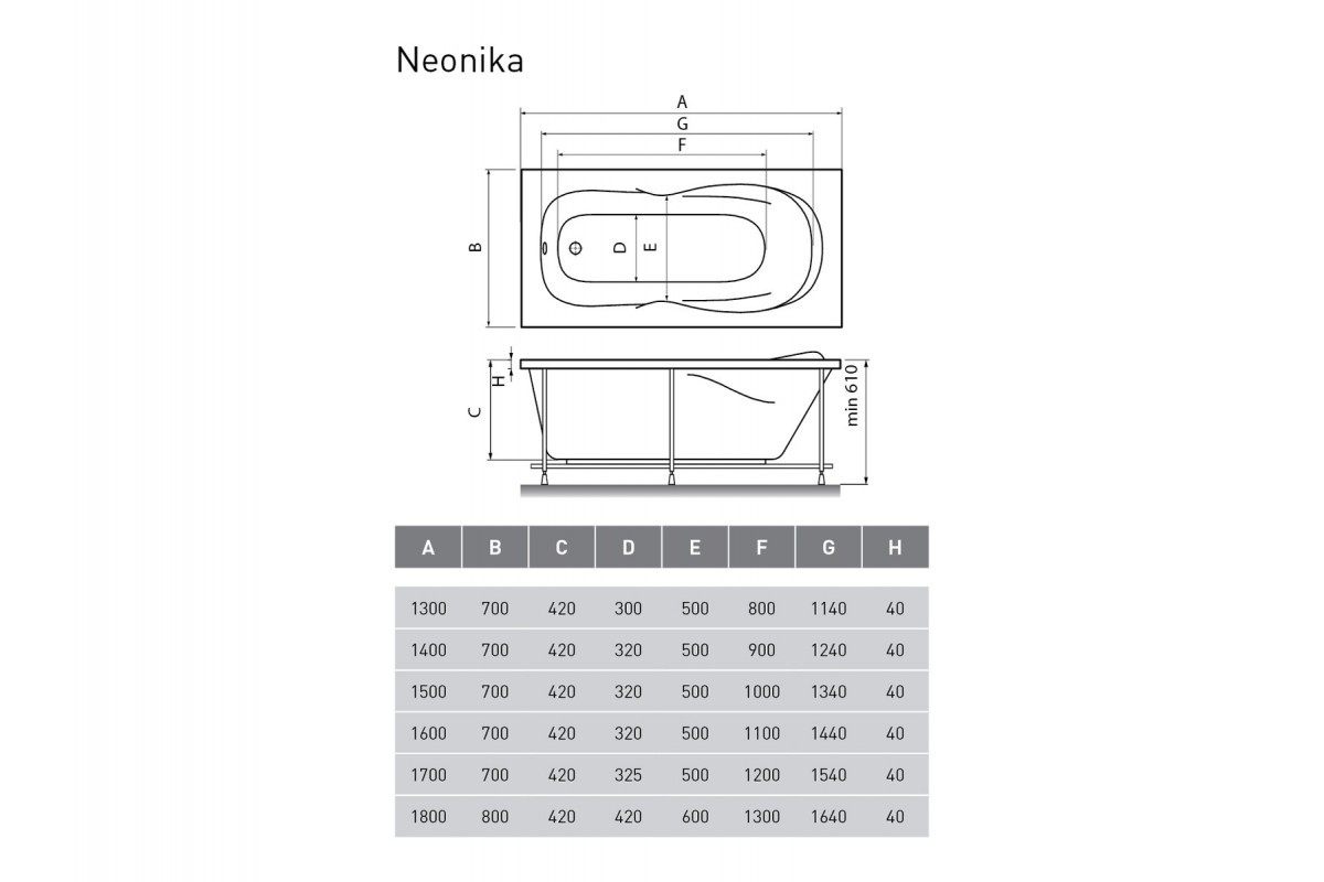 Акриловая ванна белая 150x70см Relisan Neonika Гл000000963