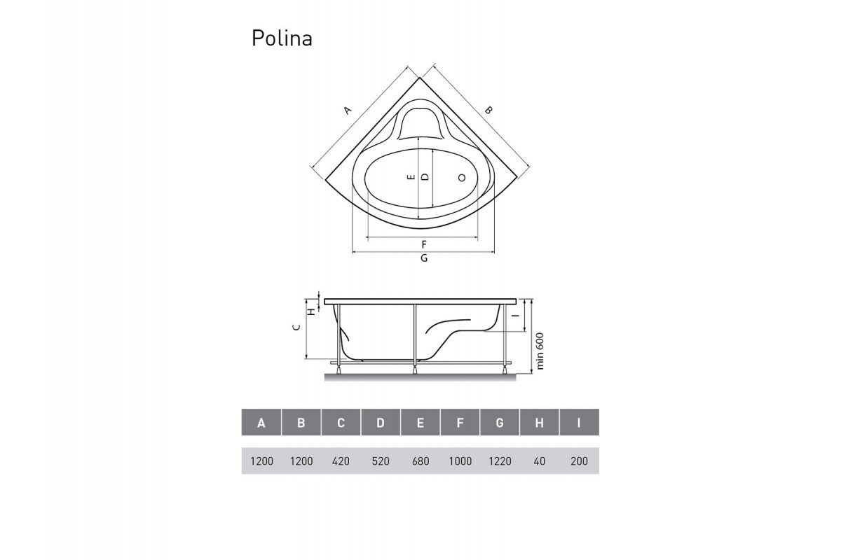 Акриловая ванна белая 120x120см Relisan Polina Гл000001267
