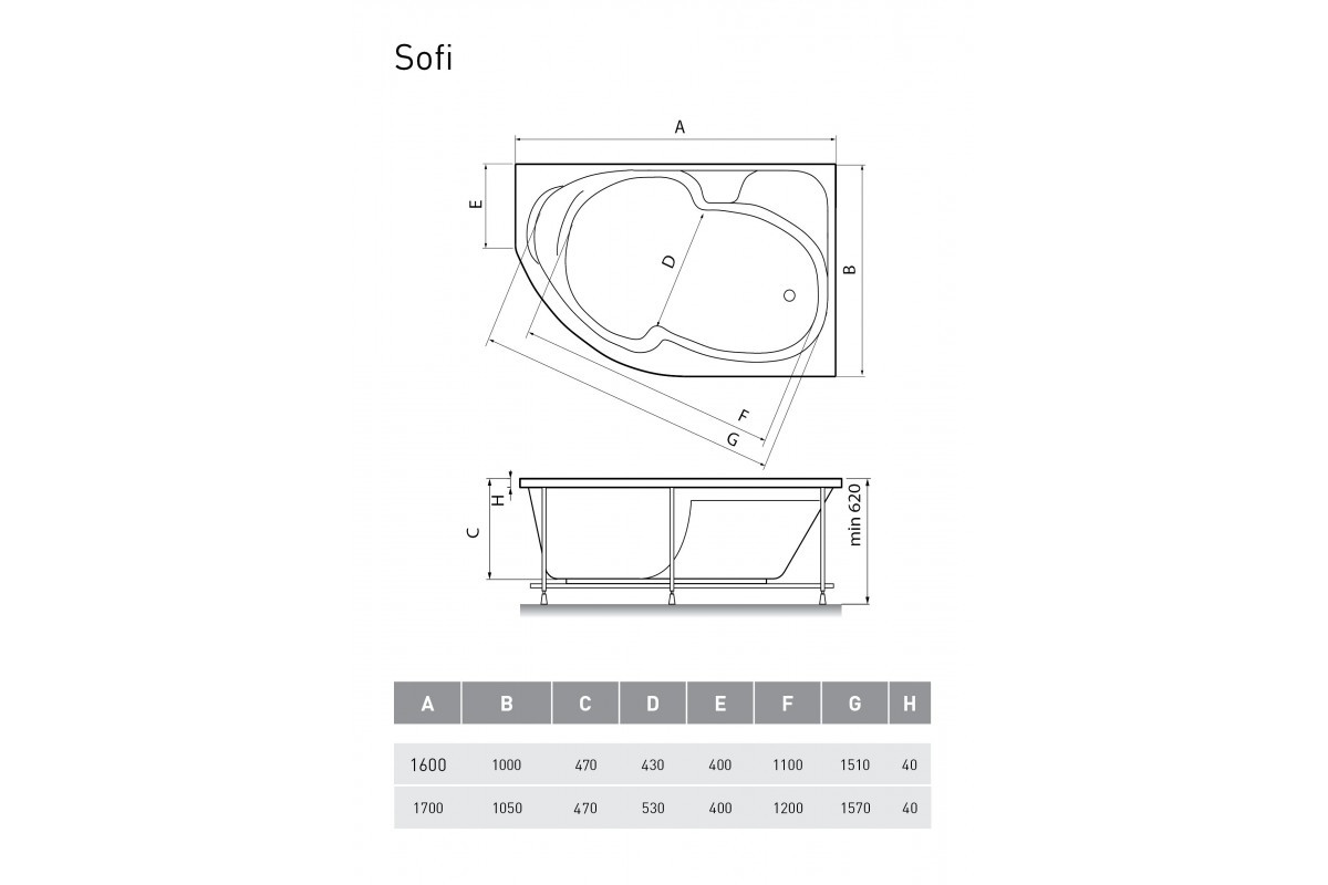 Акриловая ванна белая правая 170x105см Relisan Sofi Гл000009445