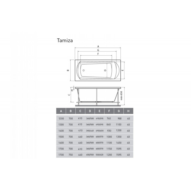 Акриловая ванна белая 170x70см Relisan Tamiza Гл000011625