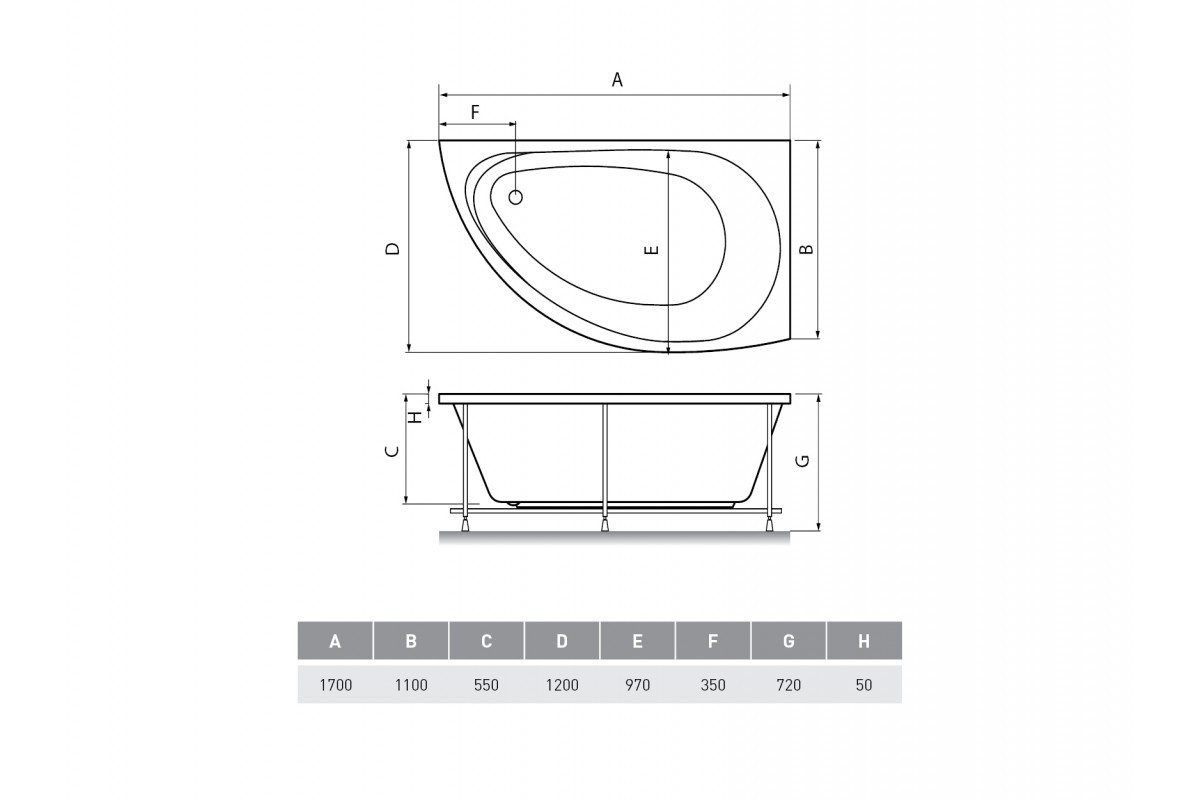 Акриловая ванна белая левая 170x120см Relisan Eco Plus Ибица Гл000023027