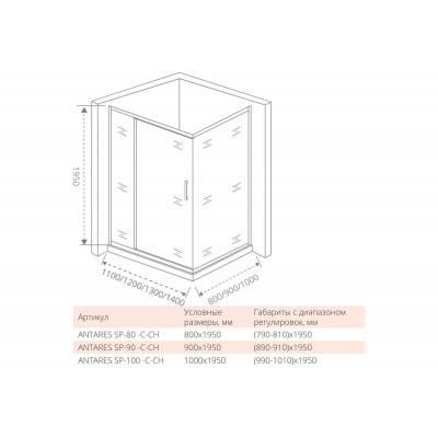 Боковая часть 90х195см хром GoodDoor Antares АН00008