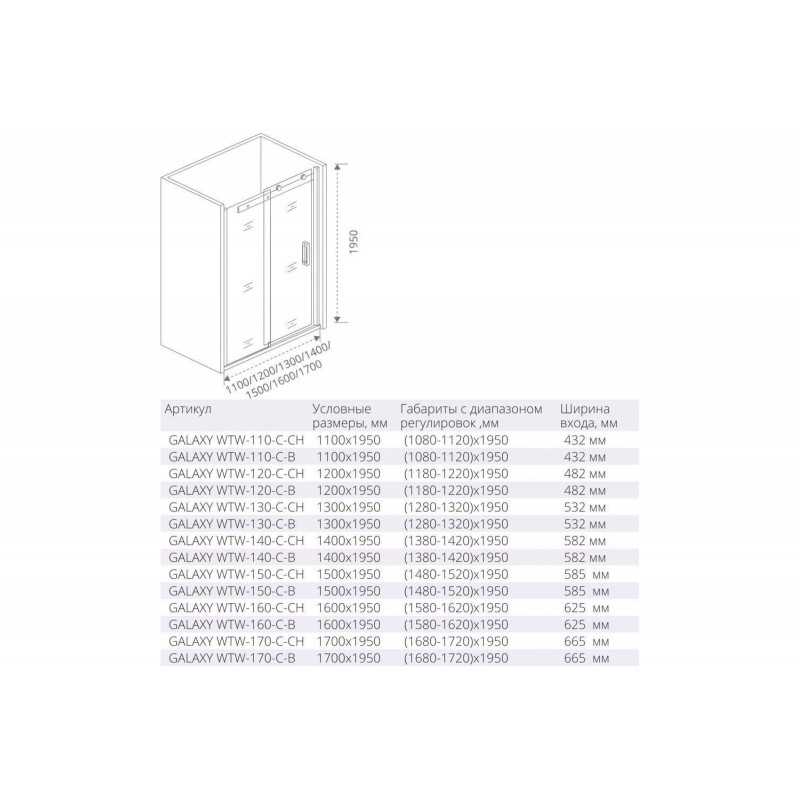 Душевая дверь 120х195см хром GoodDoor Galaxy ГЛ00004