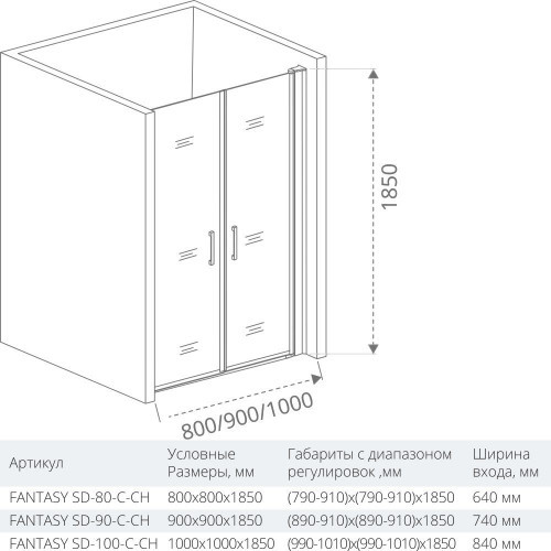Душевая дверь 90х185см хром GoodDoor Fantasy ФА00020