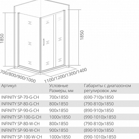 Боковая часть 80х185см хром GoodDoor Infinity ИН00039