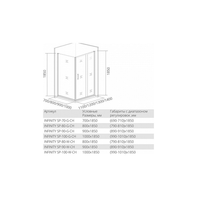 Боковая часть 100х185см хром GoodDoor Infinity ИН00071