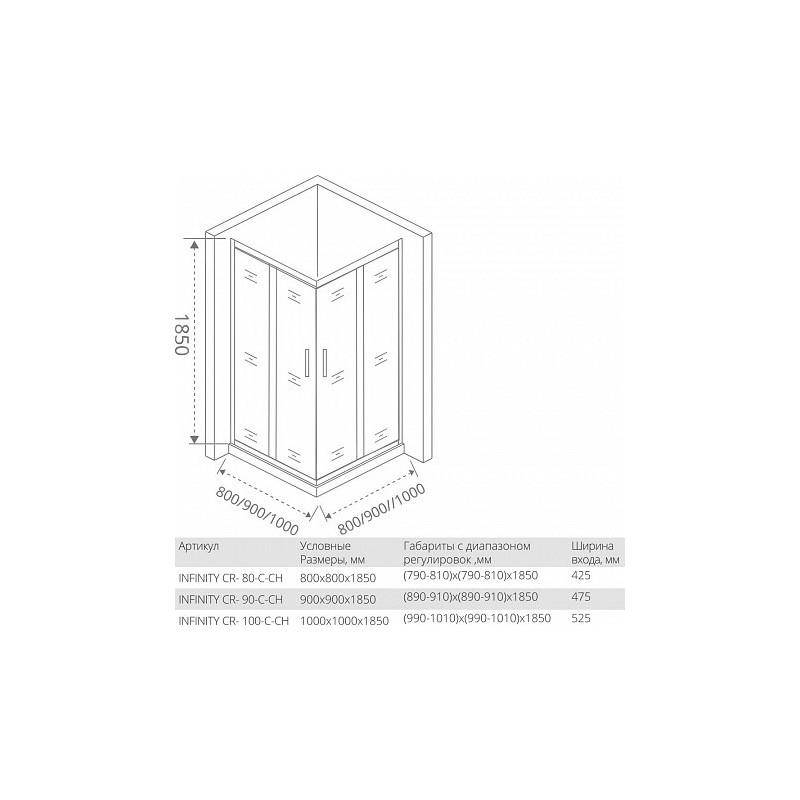 Душевой уголок 80х80х185см хром GoodDoor Infinity ИН00014