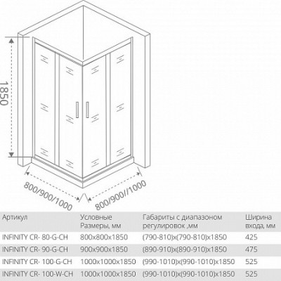 Душевой уголок матовое стекло 80х80х185см хром GoodDoor Infinity ИН00015