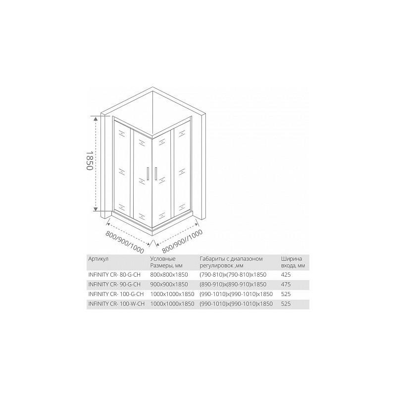Душевой уголок матовое стекло 90х90х185см хром GoodDoor Infinity ИН00018