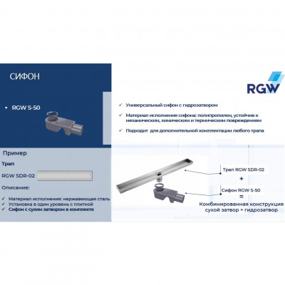 Сифон RGW S-50 Ø 50 мм для траповКомплектующие к душевым трапам и лоткам