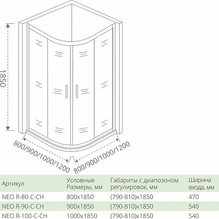 Душевой уголок 80х80х185см хром GoodDoor Neo НЕ00008