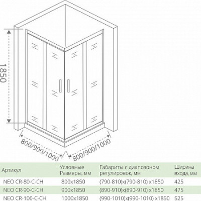 Душевой уголок 80х80х185см хром GoodDoor Neo НЕ00011