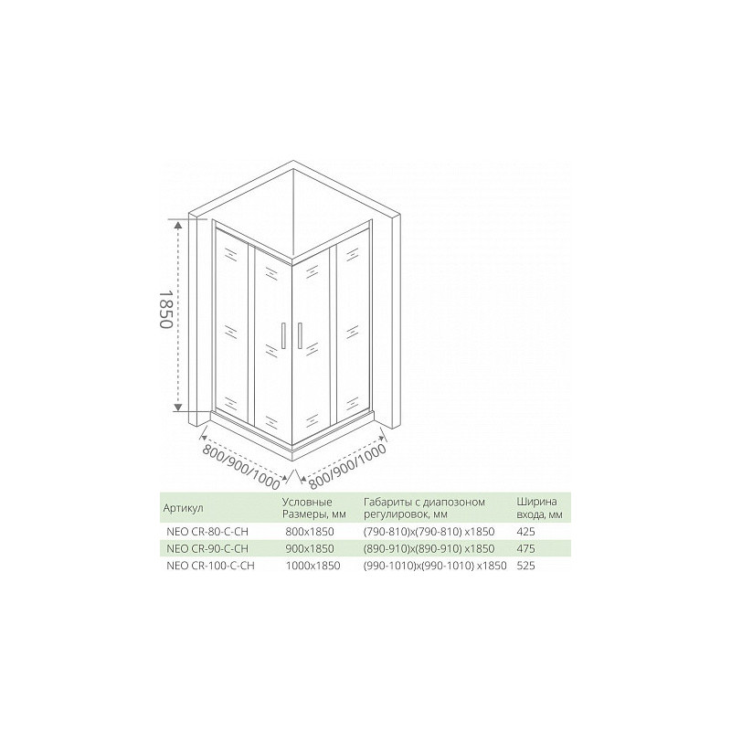 Душевой уголок 90х90х185см хром GoodDoor Neo НЕ00013