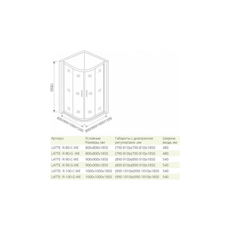 Душевой уголок матовое стекло 90х90х185см белый GoodDoor Latte ЛА00016
