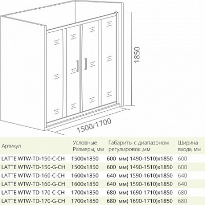 Душевая дверь 170х185 GoodDoor Latte профиль белый, матовое стекло
