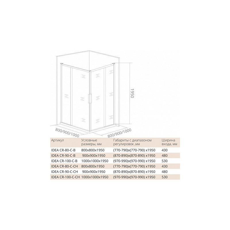 Душевой уголок 90х90х195см хром GoodDoor Idea ИД00016