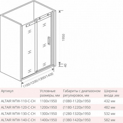 Душевая дверь 140х195см хром GoodDoor Altair АЛ00004