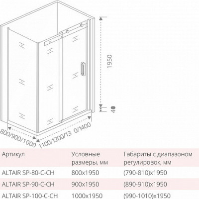 Боковая часть 100х195см хром GoodDoor Altair АЛ00011
