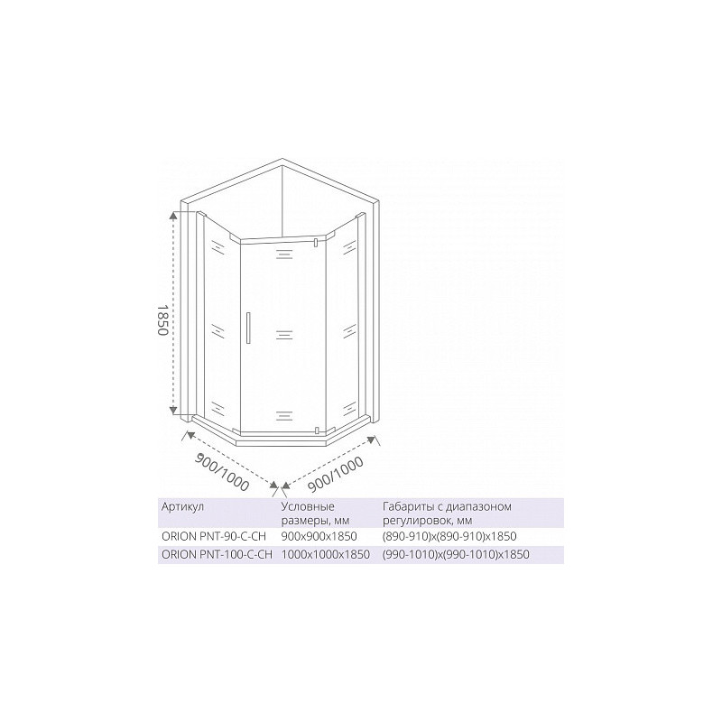 Душевой уголок 90х90х185см хром GoodDoor Orion ОР00031