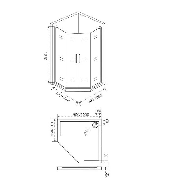 Душевой уголок 90х90х185см хром GoodDoor Pandora ПД00058