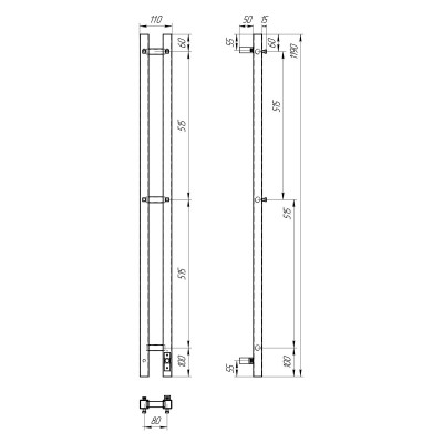 Полотенцесушитель электрический Point PN70758B П3 80x1200, диммер справа, хром