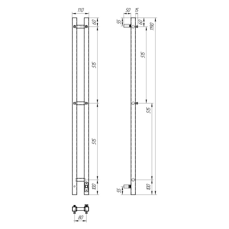 Полотенцесушитель электрический Point PN70758B П3 80x1200, диммер справа, хром