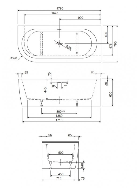 Акриловая ванна белая 180x80см правая Cezares SLIM CORNER-180-80-60-R-W37-SET