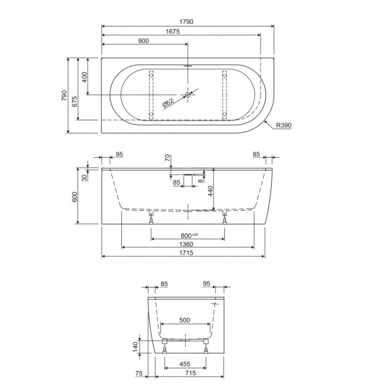 Акриловая ванна белая 180x80см левая Cezares SLIM CORNER-180-80-60-L-W37-SET