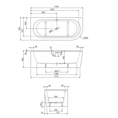 Акриловая ванна черная 180x80см левая Cezares SLIM CORNER-180-80-60-L-NERO-SET