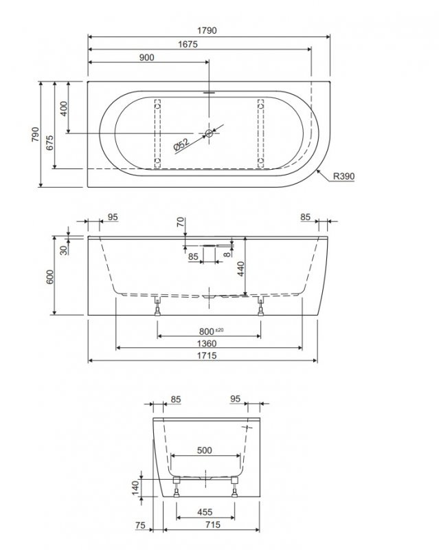 Акриловая ванна черная 180x80см левая Cezares SLIM CORNER-180-80-60-L-NERO-SET