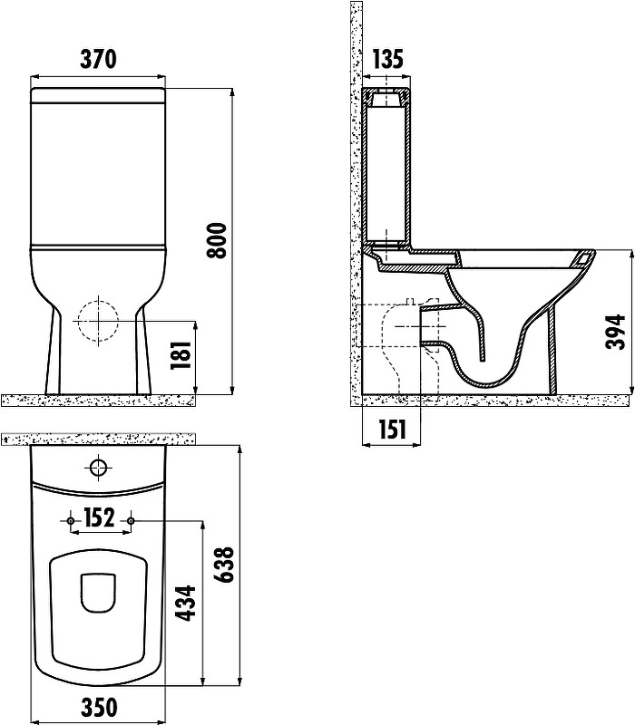Чаша напольного унитаза черная Creavit Lara LR360-11SM00E-0000
