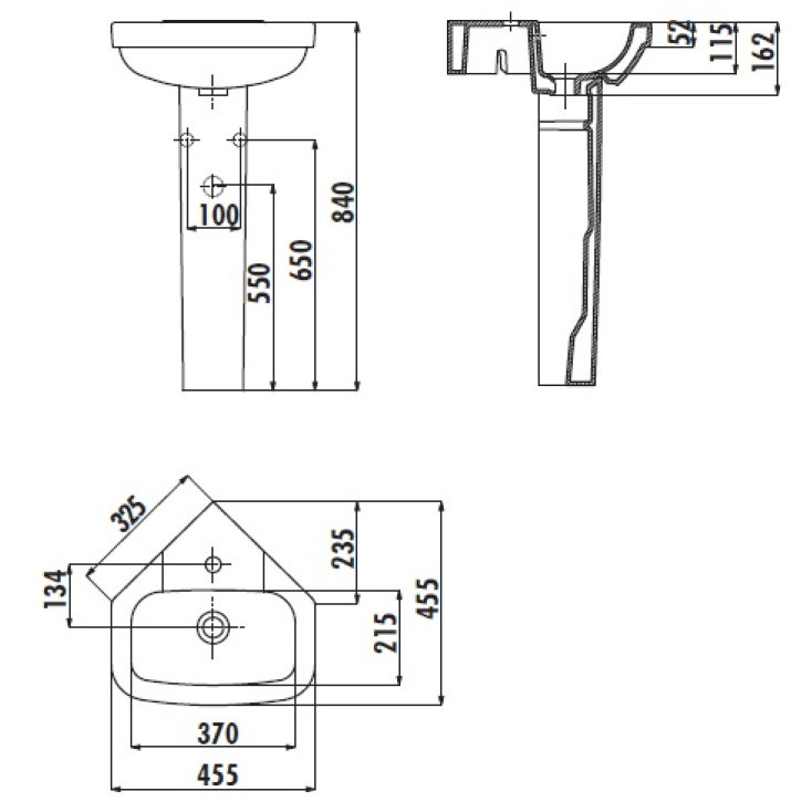 Пьедестал для раковины белый Creavit Corner VT253-00CB00E-0000