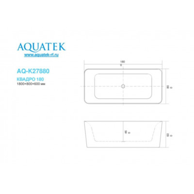 Акриловая ванна белая 180x80см Aquatek Квадро AQ-K27880