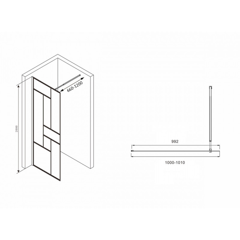 Душевая перегородка черная 100х200см Abber AG63100B