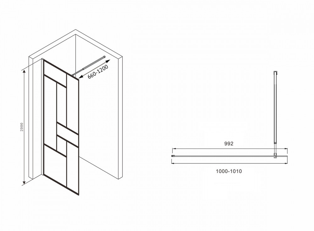 Душевая перегородка черная 100х200см Abber AG63100B