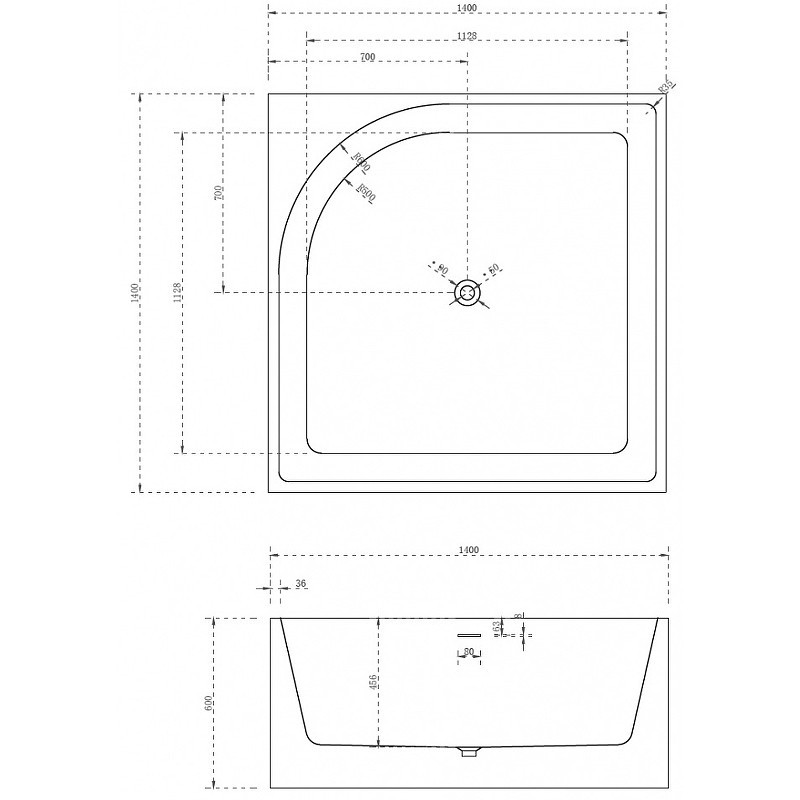 Акриловая ванна белая 140x140см Abber AB9337