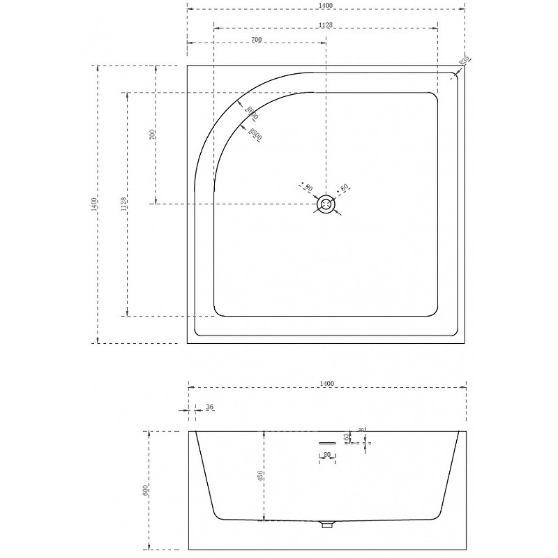 Акриловая ванна белая 140x140см Abber AB9337